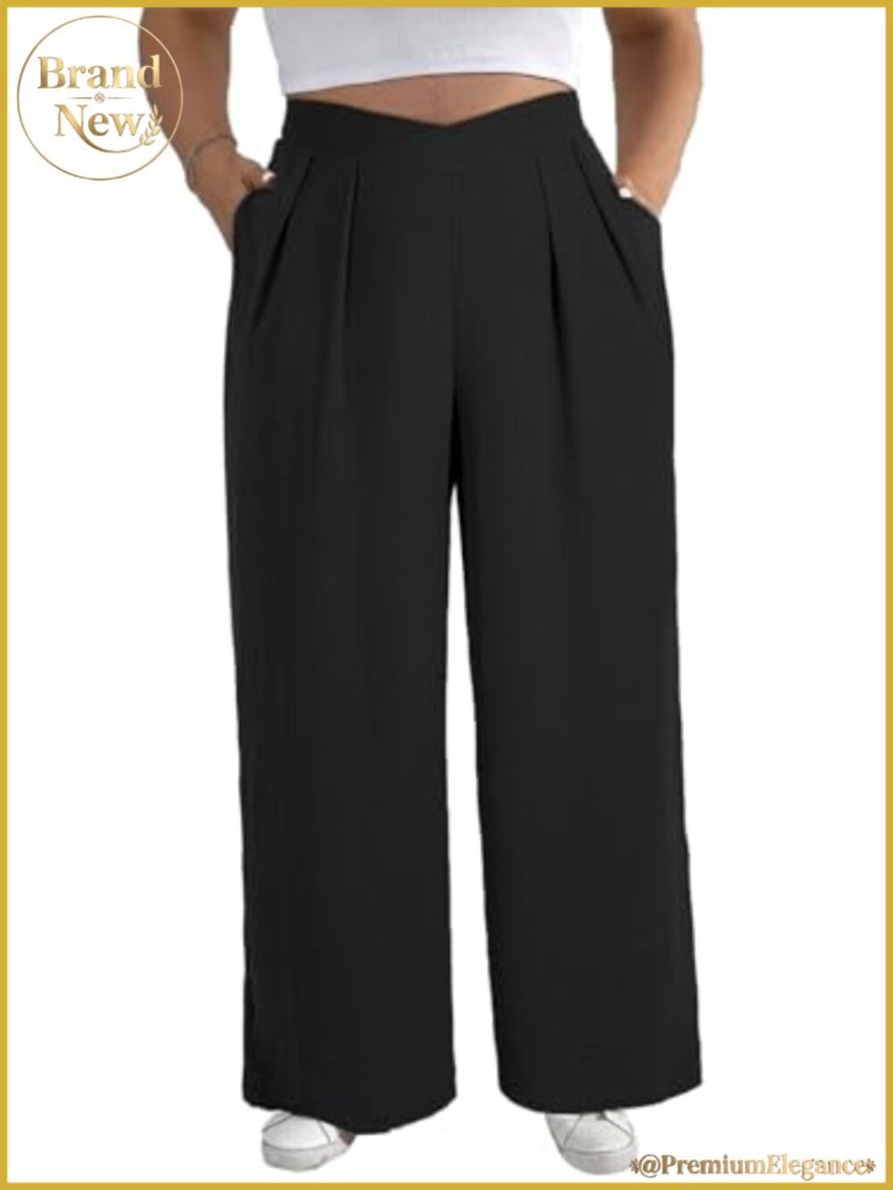 Plus Size Wide Leg Pleated Work Pants with Pockets